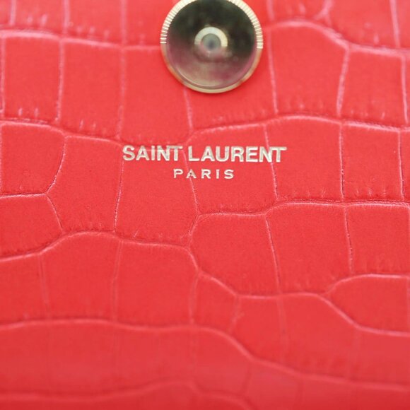Yves Saint Laurent Kate Tassel Crocodile Embossed Leather Wallet Red - Picture 11 of 12